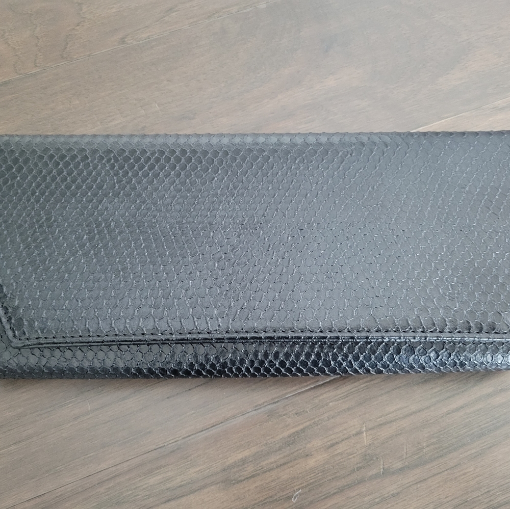 Faux Black Snakeskin Clutch